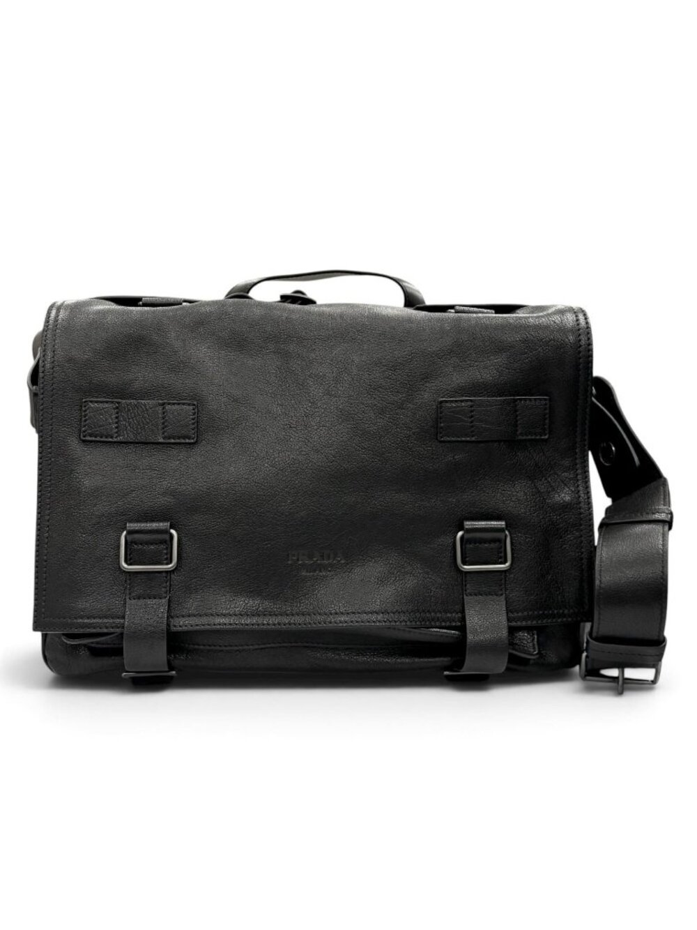 Prada Buffalo Leather Messenger Bag Black